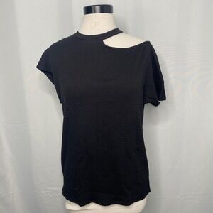 Gibsonlook Womens Black Smocked Knit Cutout Asymmetrical Neck Top Small NEW‎